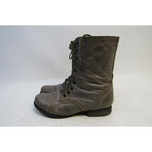 STEVE MADDEN Womens Sz 7 M Gray Brown Leather Zip Combat High Ankle Boots TROOPA
